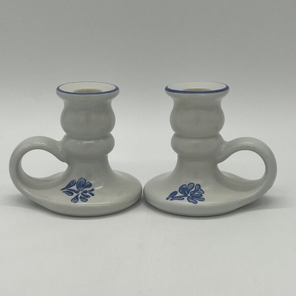 Set of 2 Vintage Pfaltzgraff Yorktowne Candle Holders with Handles - Picture 1 of 6
